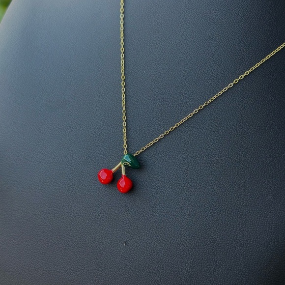 Water Resistant Cherry Pendant Adjustable Necklace - Picture 3 of 3